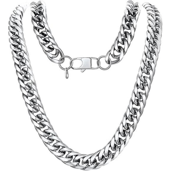 Men Cuban Link Chain Necklace, Stainless Steel Franco Curb Choker - Picture 7 of 7